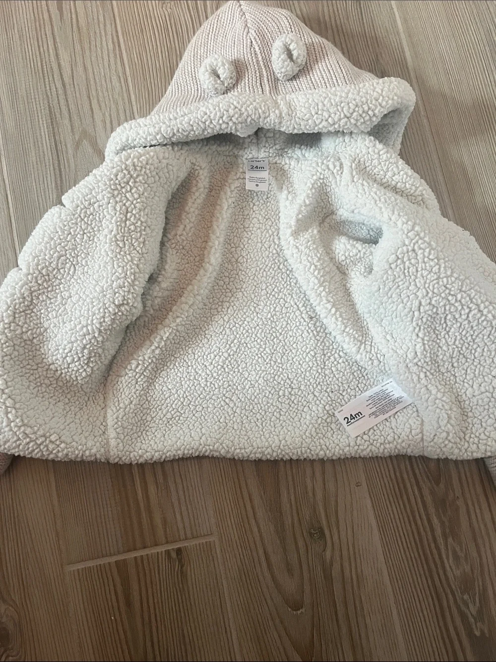 Carter’s Baby’s Sherpa- Lined Hooded Cardigan with Bear Ears (Sz 24m) Oatmeal